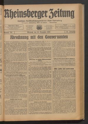 Rheinsberger Zeitung on Nov 23, 1938