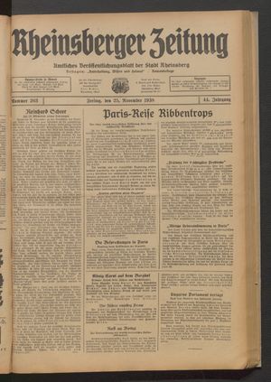 Rheinsberger Zeitung vom 25.11.1938