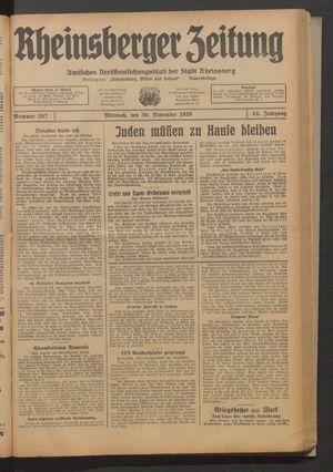 Rheinsberger Zeitung vom 30.11.1938