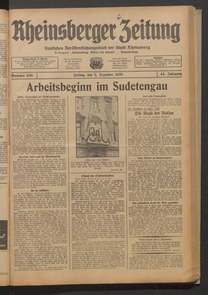 Rheinsberger Zeitung vom 02.12.1938