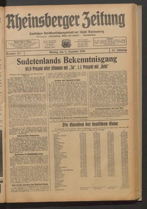 Rheinsberger Zeitung vom 05.12.1938