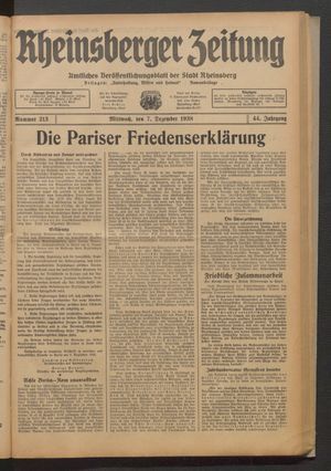 Rheinsberger Zeitung vom 07.12.1938