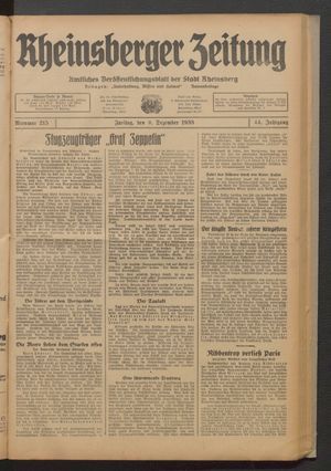 Rheinsberger Zeitung vom 09.12.1938