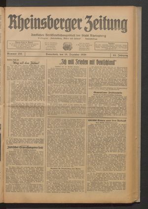Rheinsberger Zeitung vom 10.12.1938