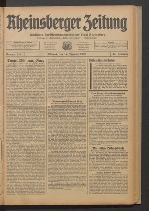 Rheinsberger Zeitung vom 14.12.1938