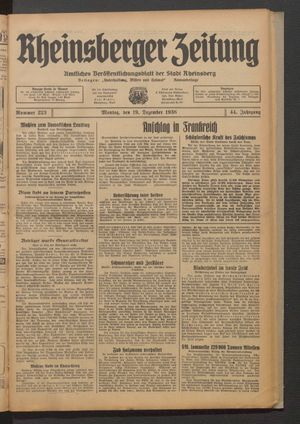 Rheinsberger Zeitung vom 19.12.1938