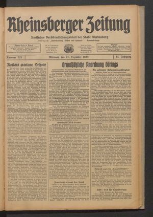 Rheinsberger Zeitung vom 21.12.1938