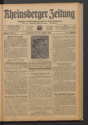 Rheinsberger Zeitung vom 22.12.1938