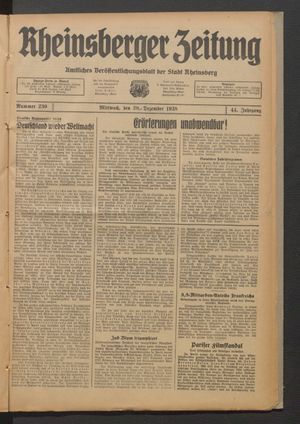 Rheinsberger Zeitung vom 28.12.1938