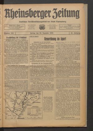 Rheinsberger Zeitung vom 30.12.1938
