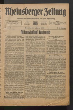 Rheinsberger Zeitung vom 05.01.1939