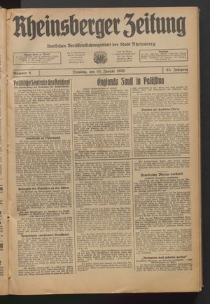 Rheinsberger Zeitung vom 10.01.1939
