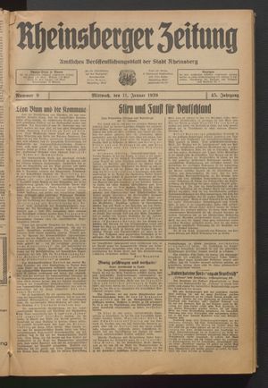 Rheinsberger Zeitung vom 11.01.1939