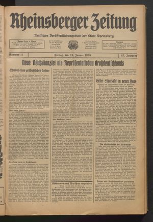 Rheinsberger Zeitung vom 13.01.1939