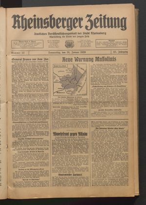 Rheinsberger Zeitung vom 26.01.1939