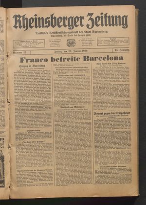 Rheinsberger Zeitung vom 27.01.1939