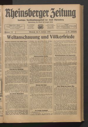 Rheinsberger Zeitung vom 08.02.1939
