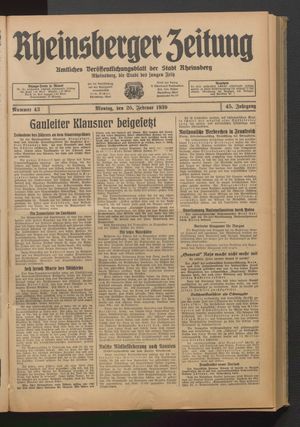 Rheinsberger Zeitung on Feb 20, 1939