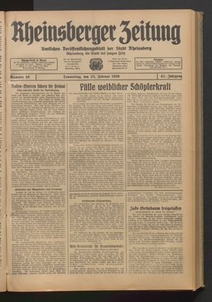 Rheinsberger Zeitung vom 23.02.1939