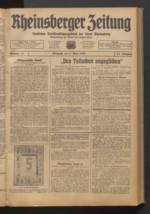 Rheinsberger Zeitung vom 01.03.1939