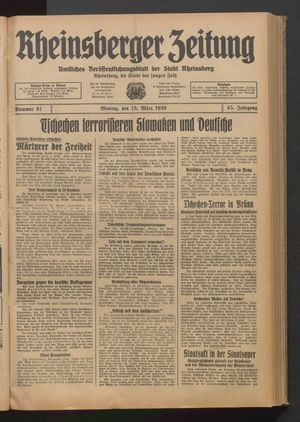 Rheinsberger Zeitung vom 13.03.1939