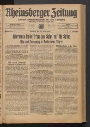 Rheinsberger Zeitung on Mar 14, 1939