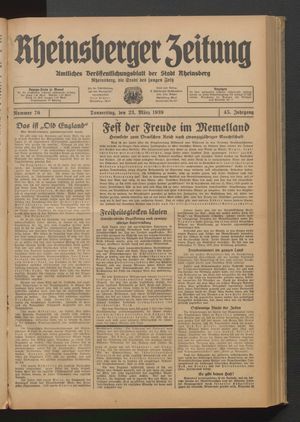 Rheinsberger Zeitung vom 23.03.1939