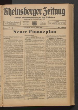 Rheinsberger Zeitung vom 25.03.1939