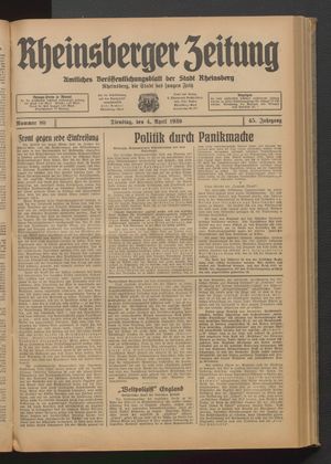 Rheinsberger Zeitung vom 04.04.1939