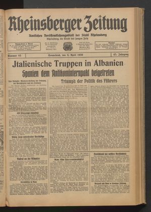 Rheinsberger Zeitung vom 08.04.1939