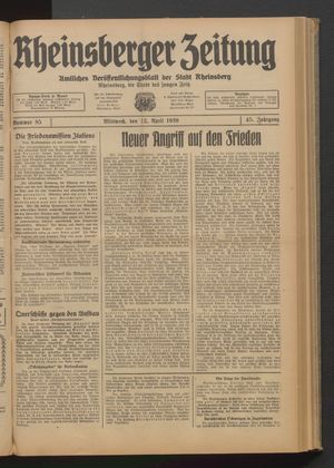 Rheinsberger Zeitung vom 12.04.1939