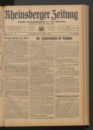 Rheinsberger Zeitung vom 22.04.1939