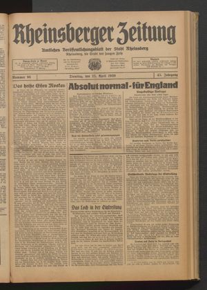 Rheinsberger Zeitung on Apr 25, 1939
