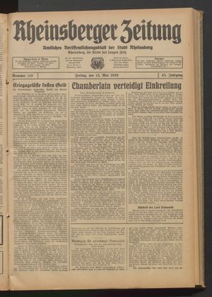 Rheinsberger Zeitung vom 12.05.1939