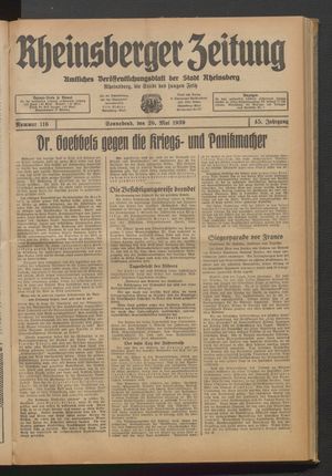 Rheinsberger Zeitung vom 20.05.1939