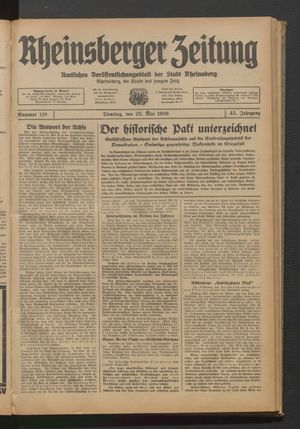 Rheinsberger Zeitung vom 23.05.1939