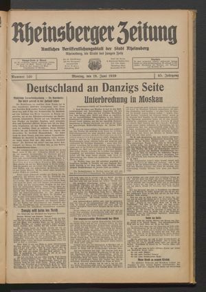 Rheinsberger Zeitung vom 19.06.1939