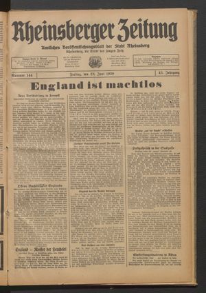 Rheinsberger Zeitung vom 23.06.1939