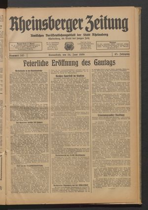 Rheinsberger Zeitung vom 24.06.1939