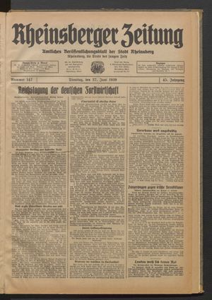 Rheinsberger Zeitung vom 27.06.1939