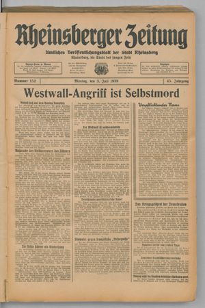 Rheinsberger Zeitung vom 03.07.1939