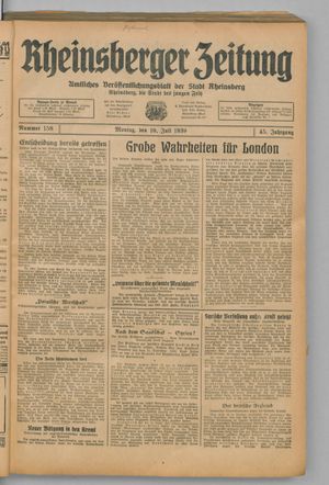Rheinsberger Zeitung vom 10.07.1939