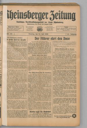 Rheinsberger Zeitung vom 18.07.1939