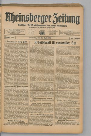 Rheinsberger Zeitung vom 20.07.1939