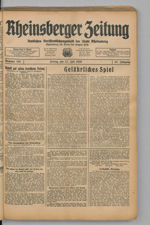 Rheinsberger Zeitung vom 21.07.1939