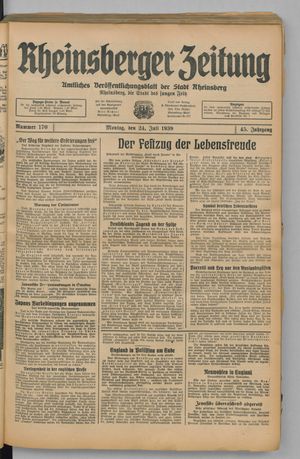 Rheinsberger Zeitung vom 24.07.1939