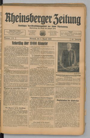 Rheinsberger Zeitung vom 02.08.1939