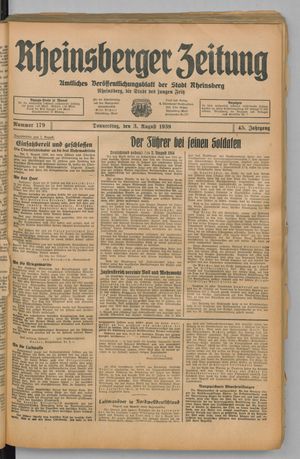Rheinsberger Zeitung vom 03.08.1939