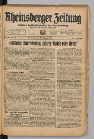 Rheinsberger Zeitung vom 10.08.1939