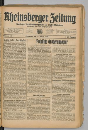 Rheinsberger Zeitung vom 12.08.1939